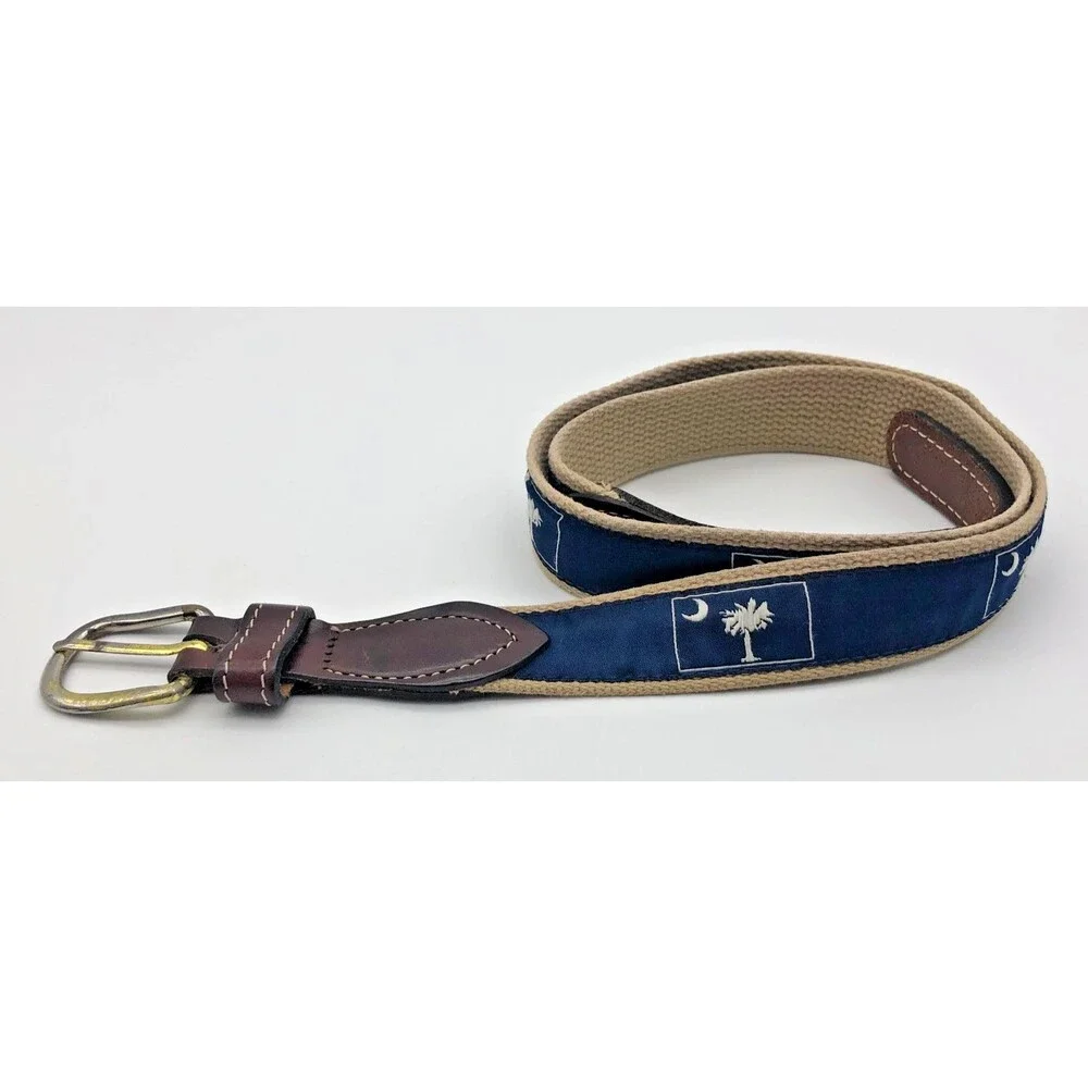 South Carolina Logo Canvas Webbing Golf Belt Mens Size 36 Blue White Palmetto